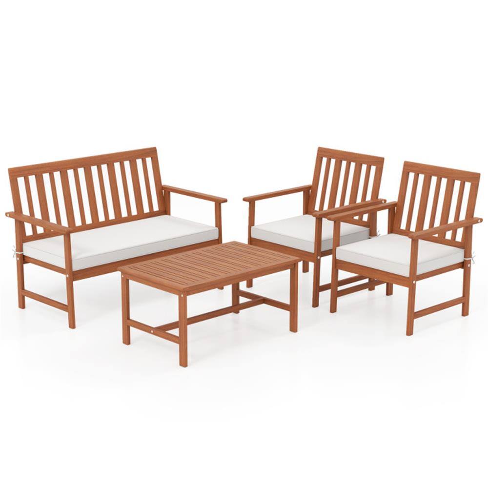 Alt View 6. Kadyn - Patio Furniture SetsOutdoor Patio Furniture Sets4 Pieces Acacia Wood Furniture Set with Seat Cushions and Robust Wood - Natural+Off White.