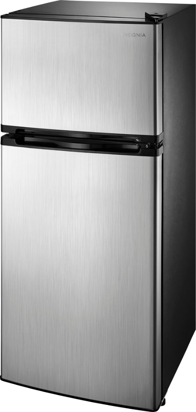 Left View: Insignia™ - 4.3 Cu. Ft. Mini Fridge with Top Freezer and ENERGY STAR Certification - Stainless Steel