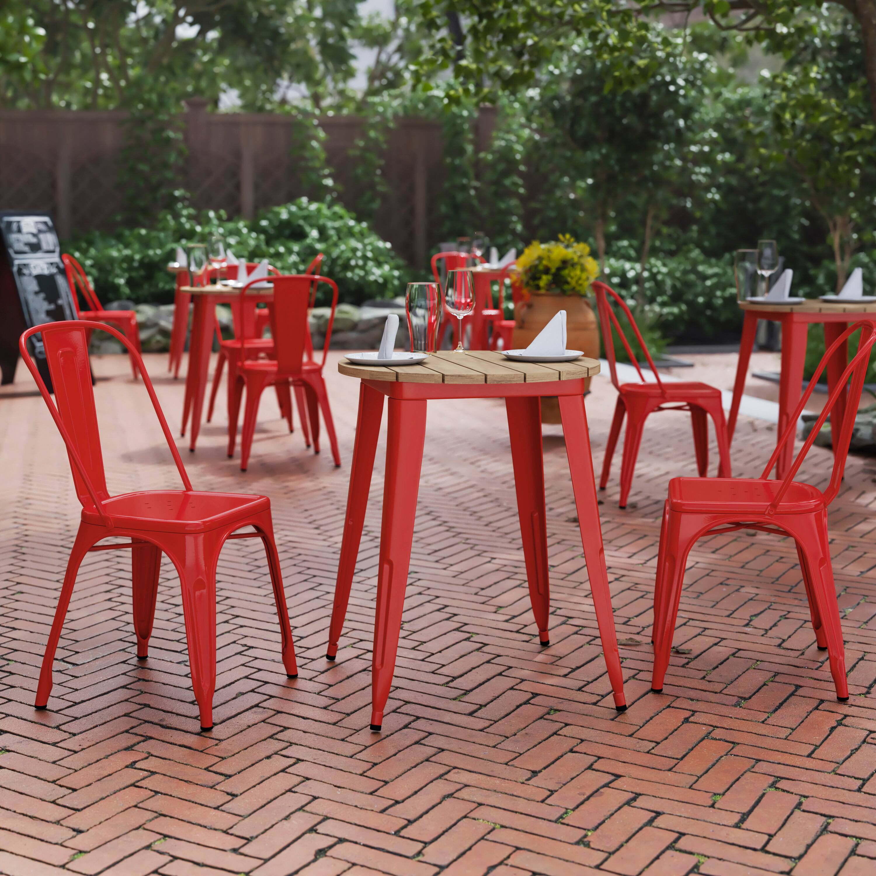 Alt View 1. Flash Furniture - Declan Commercial Grade Indoor/Outdoor Dining Table, 23.75" Round All Weather Brown Poly Resin Top with Red Steel Base - Red.