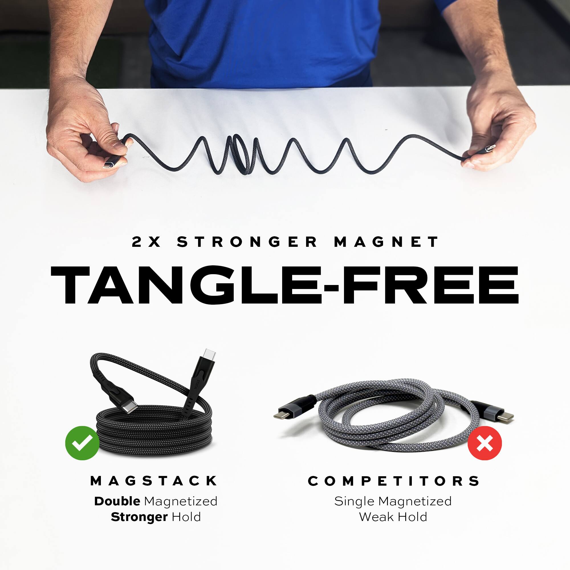 2X Stronger Magnet Tangle-Free MagStack Double Magnetized Stronger Hold Competitors Single Magnetized Weak Hold