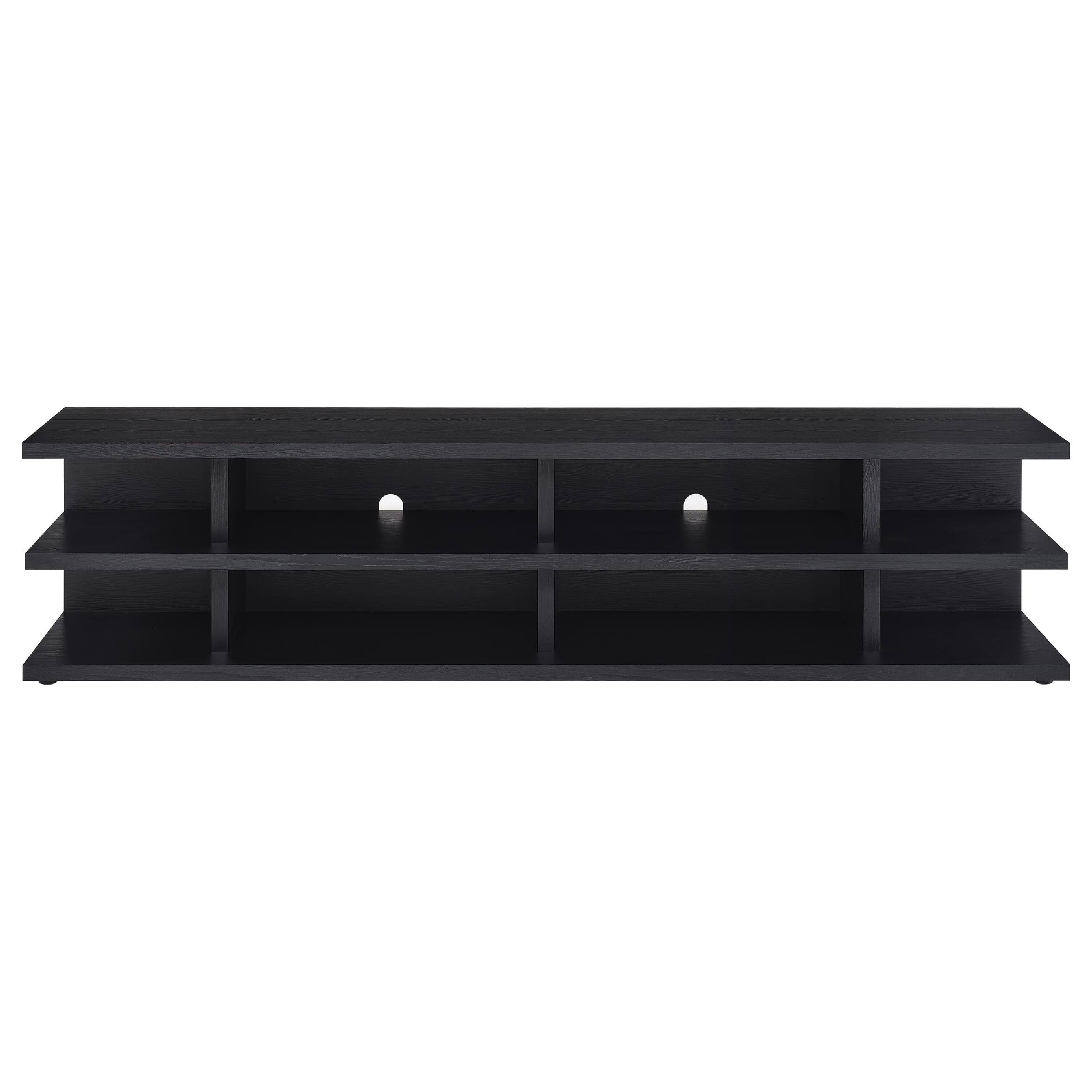 Front. Manhattan Lane - Carie TV Stand Media Console, 2-Tier Open Shelves, Black Wood 78 Inch - Black.