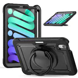 Dteck - Heavy Duty Shockproof Case for Apple iPad mini (A17 Pro) 2024/mini 6th Gen 8.3-Inch,Rugged Stand Cover+Shoulder Strap - Black