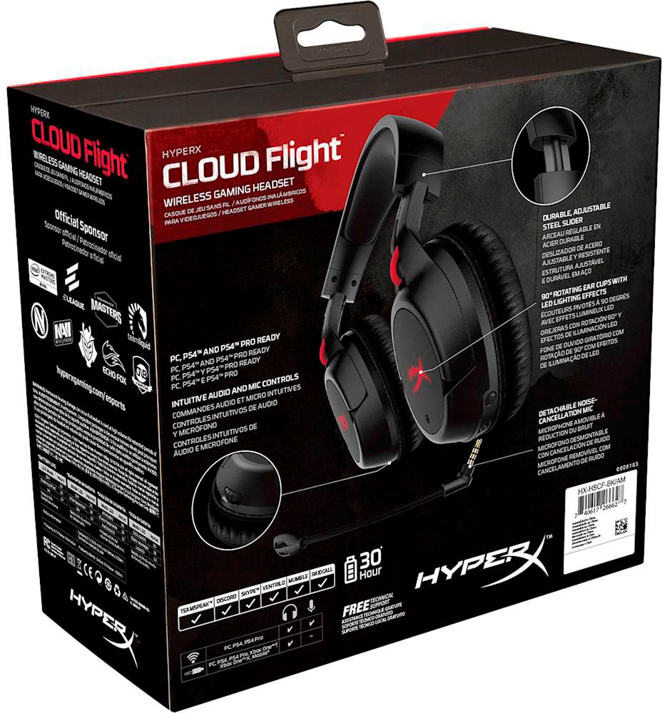 HyperX Cloud Flight: auriculares inalámbricos para juegos para PS5 y PS4,  batería de hasta 30 horas, almohadillas de espuma viscoelástica y cuero