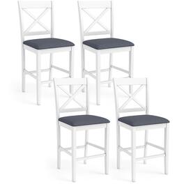 Costway - Rubber Wood X-Back Bar Stools Set of 4 with Upholstered Cushioned Seats & Footrests - White and Gray