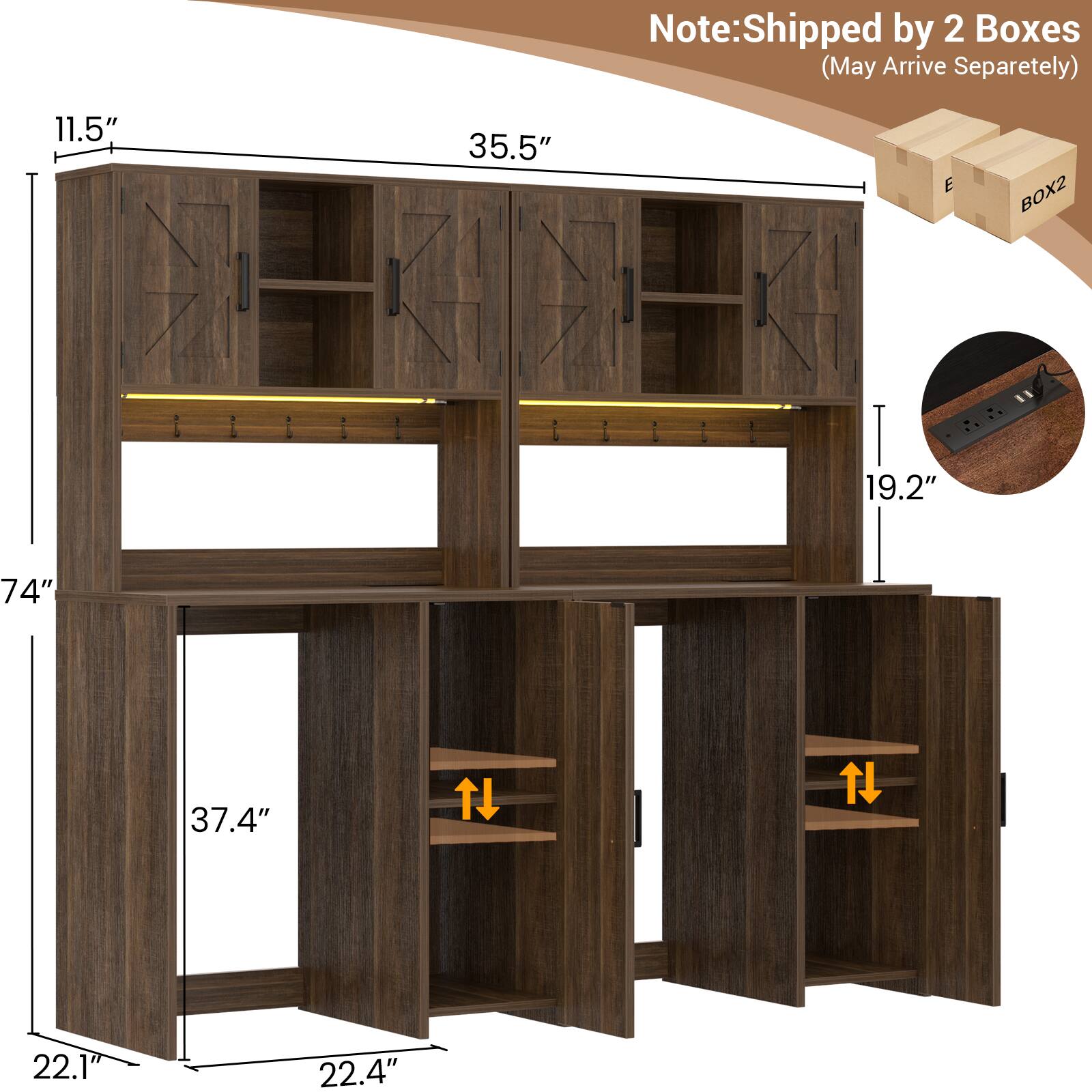 Note: Shipped by 2 Boxes (May Arrive Separately)

11.5"  
35.5"  
19.2"  
74"  
37.4"  
22.1"  
22.4"