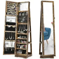 Costway - 360Degree Rotatable Jewelry Cabinet Armoire 2-in-1 Lockable Mirrored - Coffee - Front_Zoom