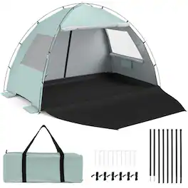 Costway - Beach Tent Sun Shelter with Canopy Pop-Up 5-6 Person UPF50+ Sun Protection - Green