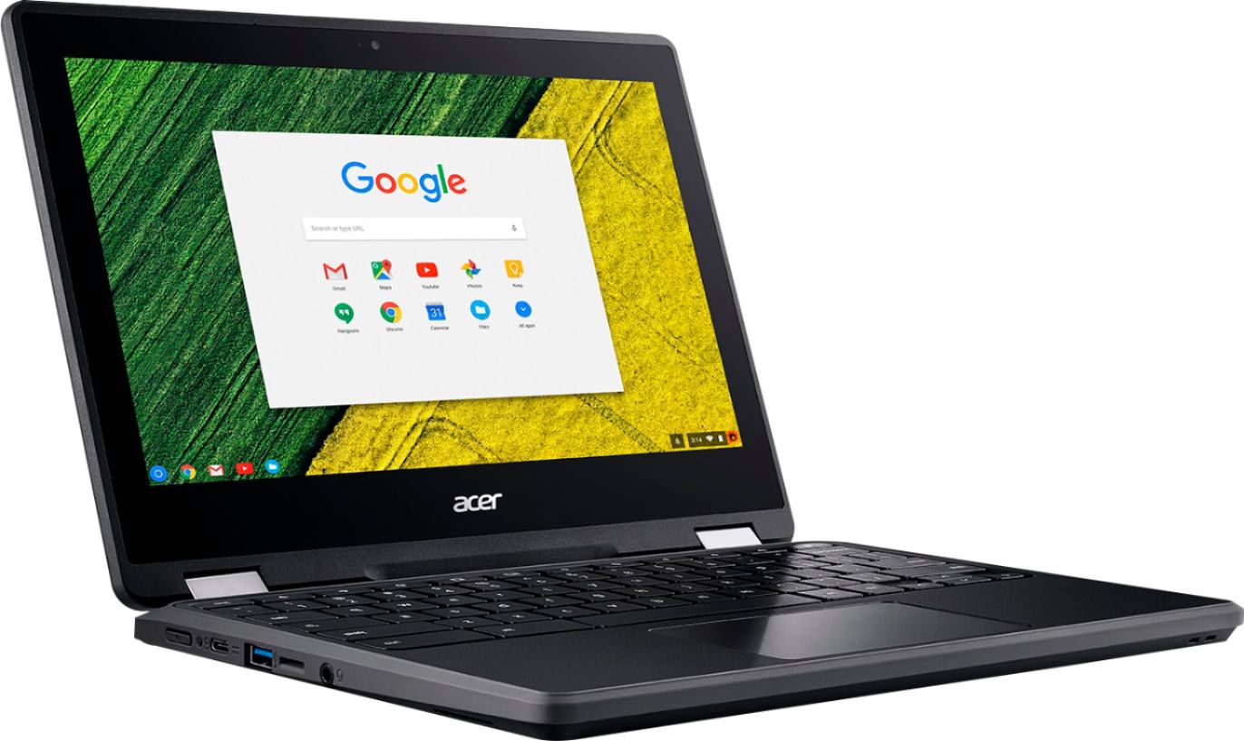 Angle View: Acer - Spin 11 2-in-1 11.6" Touch-Screen Chromebook - Intel Celeron - 4GB Memory - 32GB eMMC Flash Memory - Obsidian Black