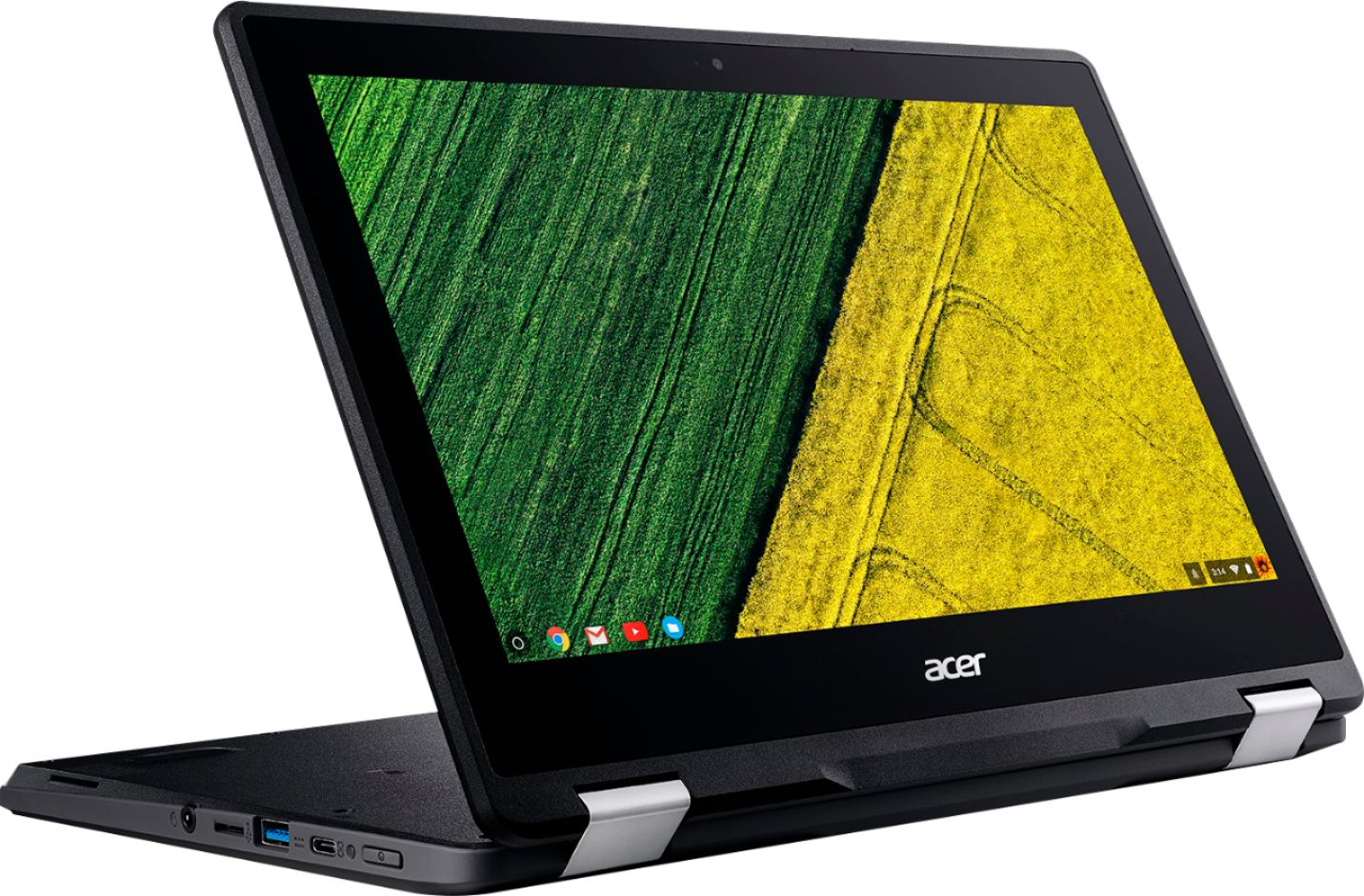 Left View: Acer - Spin 11 2-in-1 11.6" Touch-Screen Chromebook - Intel Celeron - 4GB Memory - 32GB eMMC Flash Memory - Obsidian Black