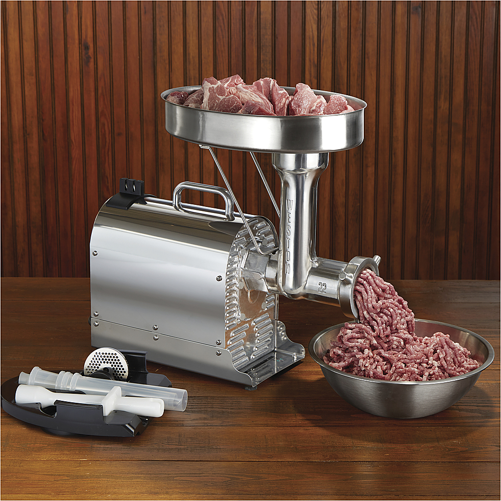 Left View: Weston - Pro Series #22 Electric Meat Grinder and Sausage Stuffer - Silver