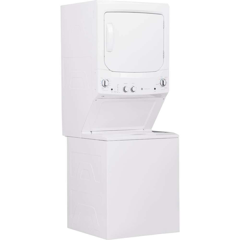 Angle View: GE - 3.8 Cu. Ft. Top Load Washer and 5.9 Cu. Ft. Electric Dryer Laundry Center - White