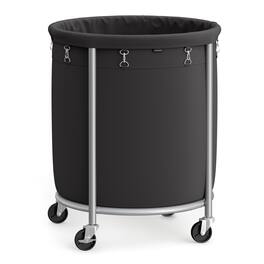Songmics Home - 50.2-Gallon (190 L) Laundry Basket with Wheels, Rolling Round Heavy-Duty Laundry Hamper Cart,Steel Frame,Removable Bag - Ink Black and Metallic Silver