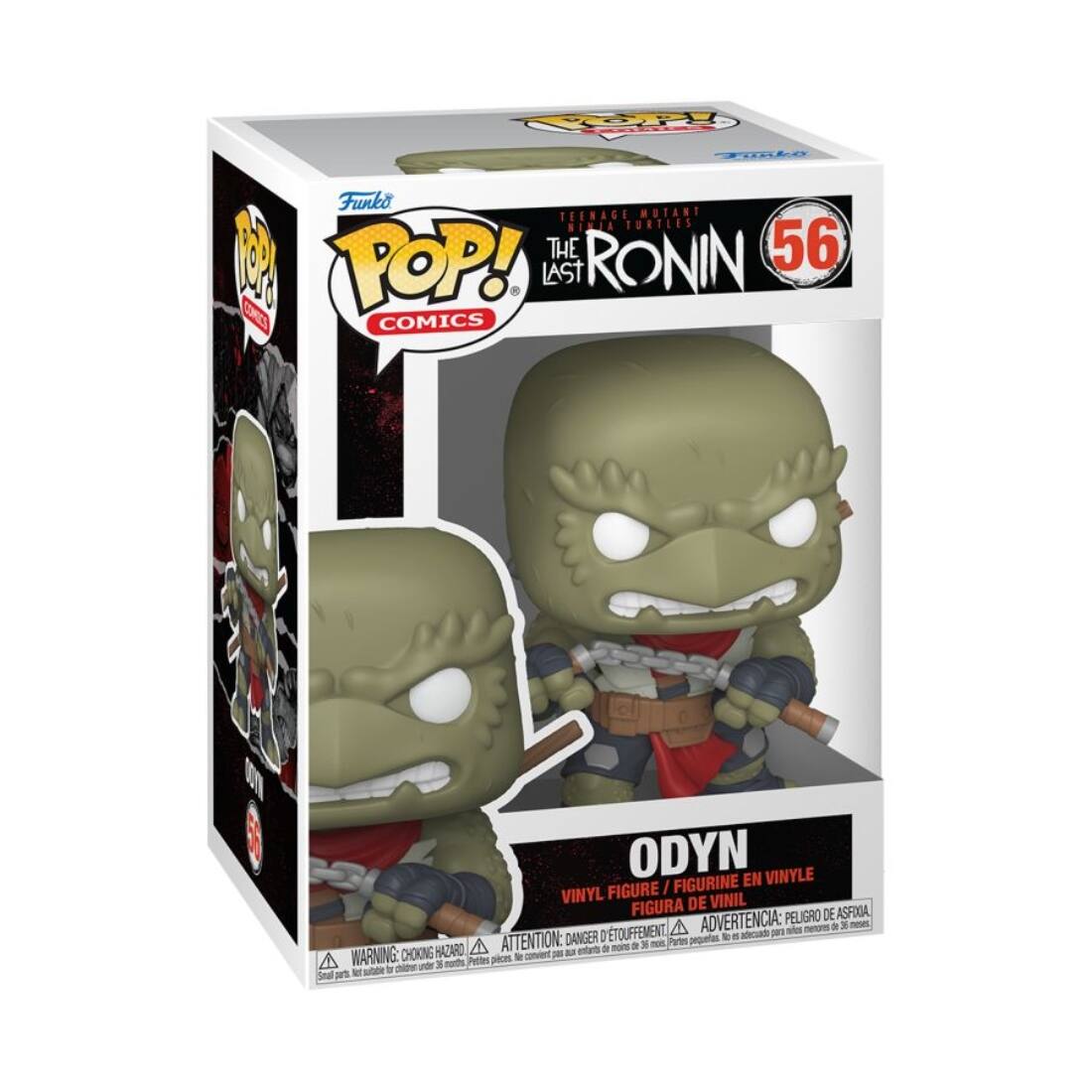 Funko POP! COMICS  
TEENAGE MUTANT NINJA TURTLES  
THE LAST RONIN  
56  

ODYN  
VINYL FIGURE / FIGURINE EN VINYLE / FIGURA DE VINIL  

WARNING: CHOKING HAZARD - Small parts. Not for children under 3 years.  
ADVERTENCIA: PELIGRO DE ASFIXIA - Piezas pequeñas. No es adecuado para menores de 3 años.  
ATTENTION: DANGER - Petites pièces. Ne convient pas aux enfants de moins de 3 ans.