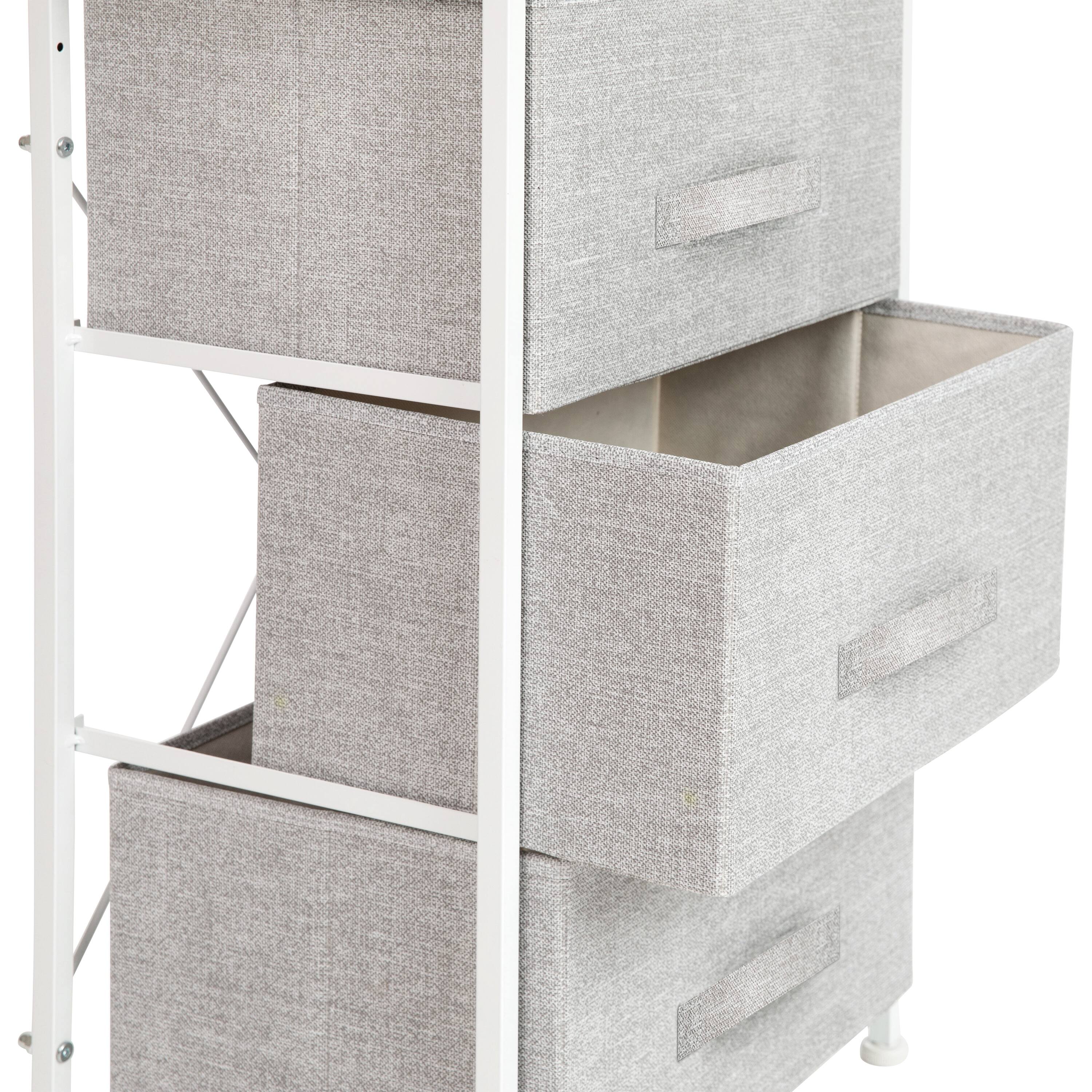 Alt View 9. Emma + Oliver - 3 Drawer Vertical Storage Dresser with Wood Top & Fabric Pull Drawers - Gray Drawers/White Frame.