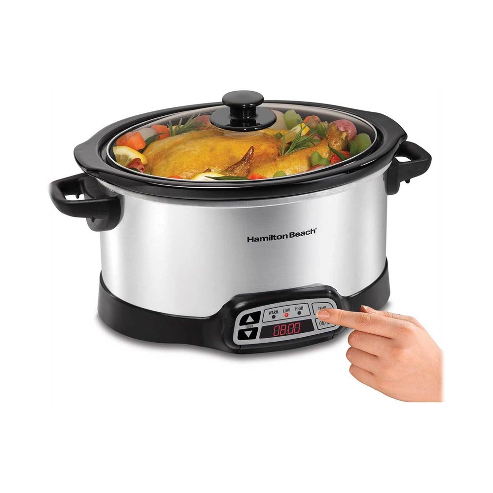 Left View: Hamilton Beach - 6qt Slow Cooker - Stainless Steel