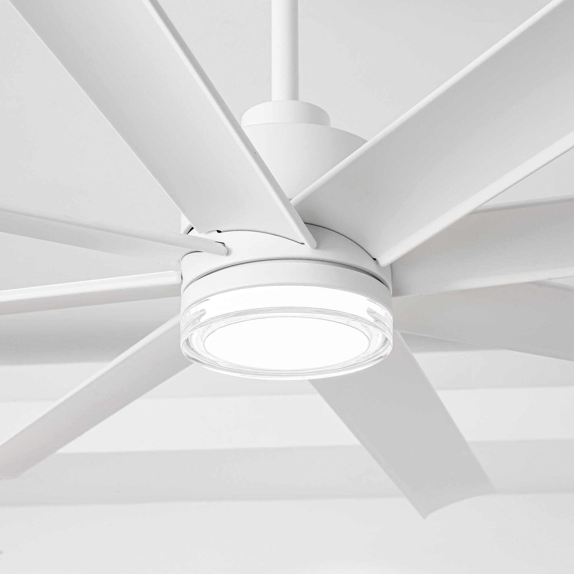 Angle. Parrot Uncle - 72" Modern White Large Smart Ceiling Fan with Light and Remote, App Control, Voice Control - White.
