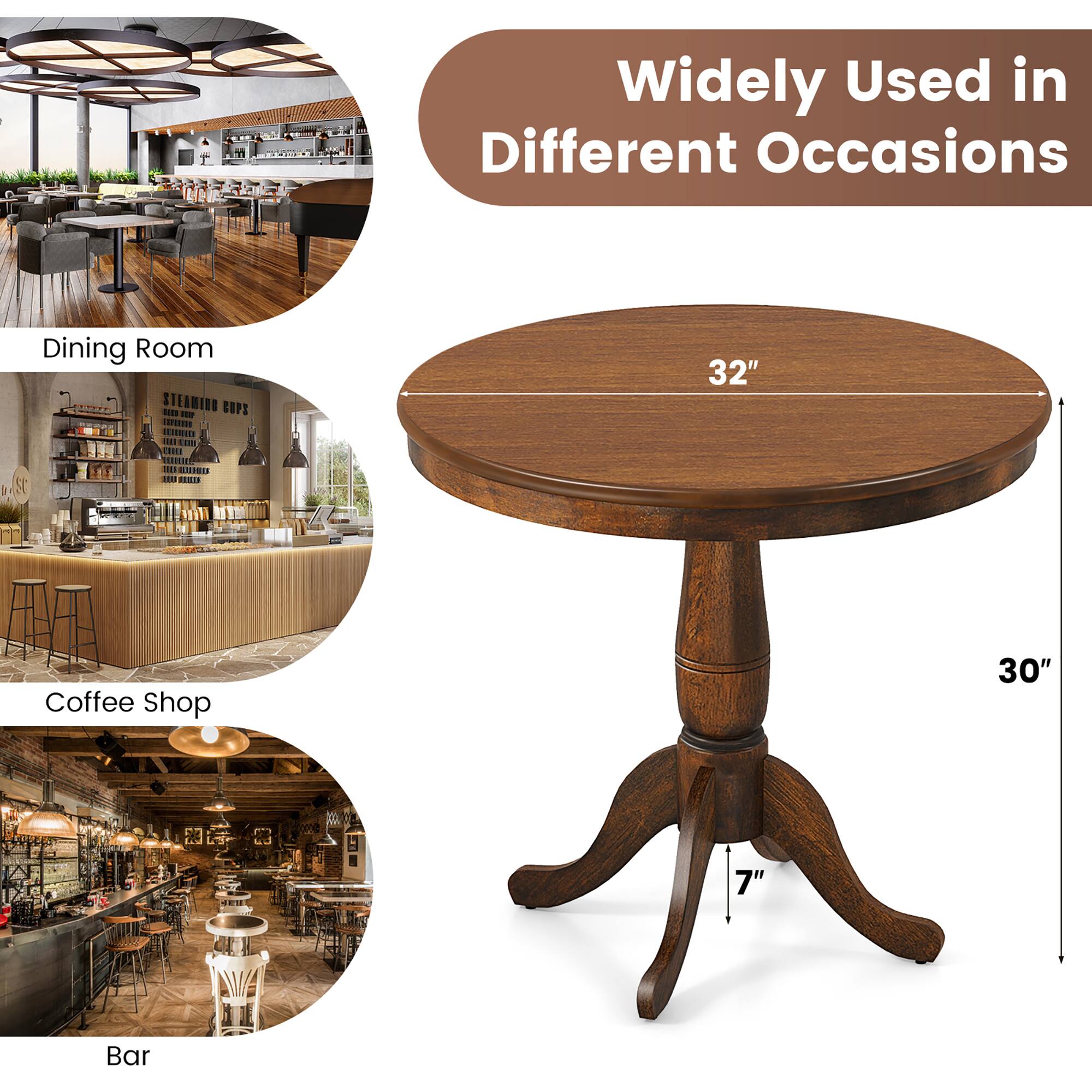 Widely Used in Different Occasions

Dining Room

Coffee Shop

Bar

32"

30"

7"