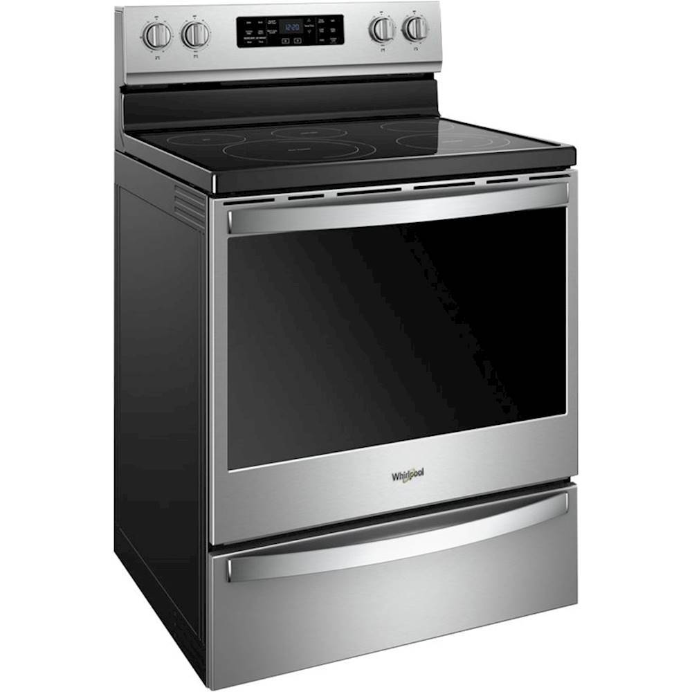 Angle. Whirlpool - 6.4 Cu. Ft. Self-Cleaning Freestanding Electric Convection Range - Stainless Steel.