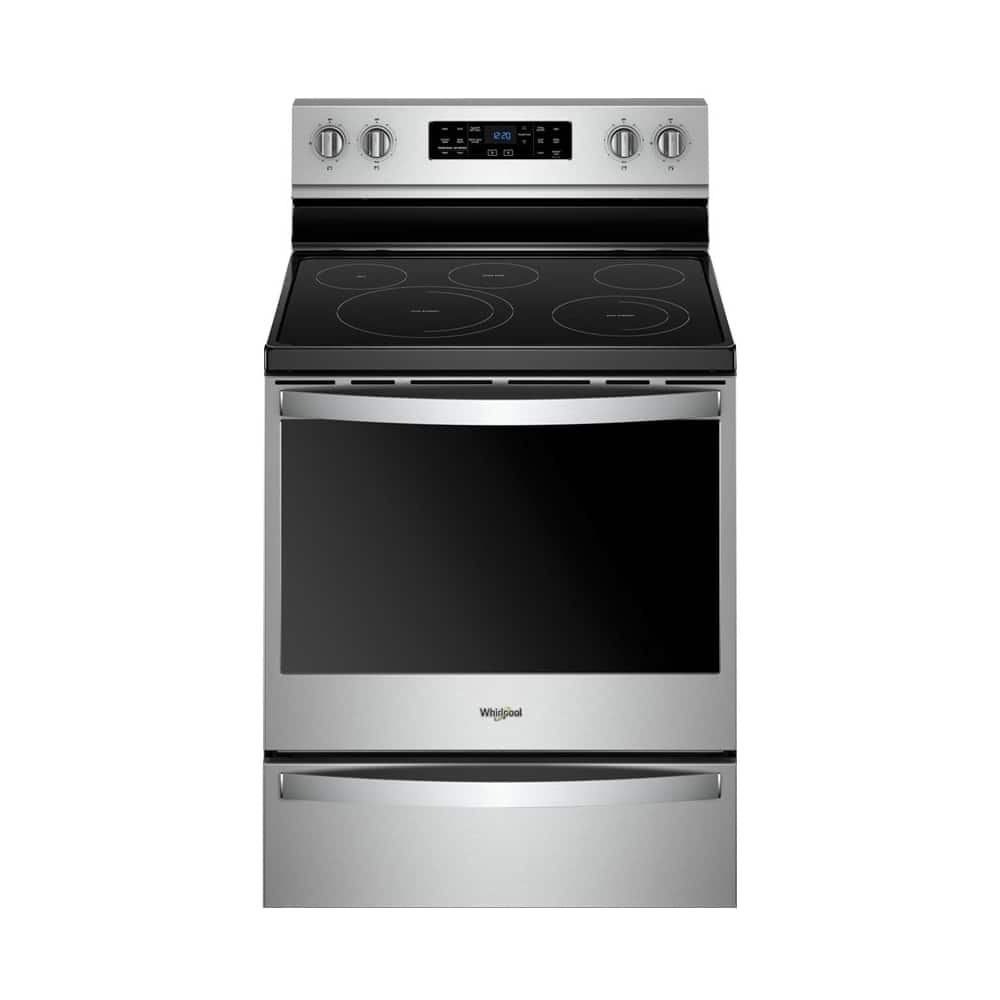 Front. Whirlpool - 6.4 Cu. Ft. Self-Cleaning Freestanding Electric Convection Range - Stainless Steel.