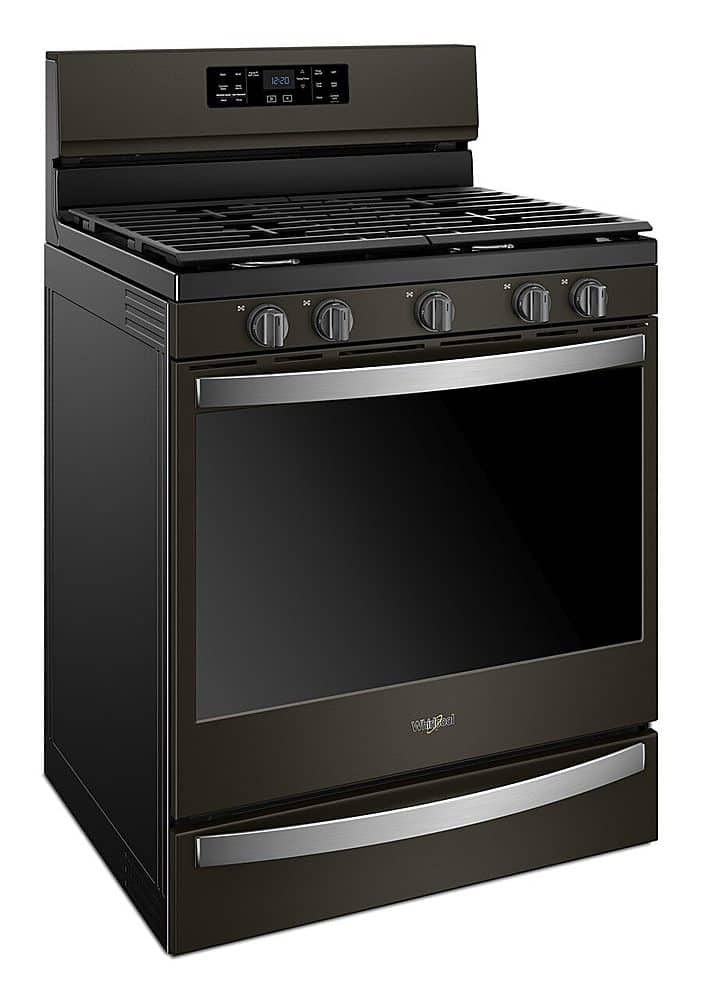 Left. Whirlpool - 5.8 Cu. Ft. Self-Cleaning Freestanding Gas Convection Range - Stainless Steel.