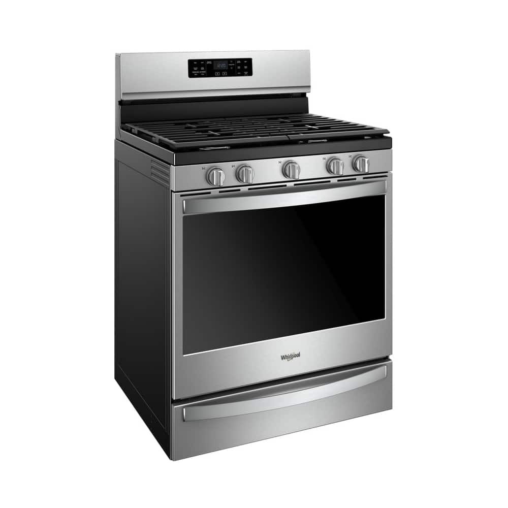 Left. Whirlpool - 5.8 Cu. Ft. Self-Cleaning Freestanding Gas Convection Range - Stainless Steel.