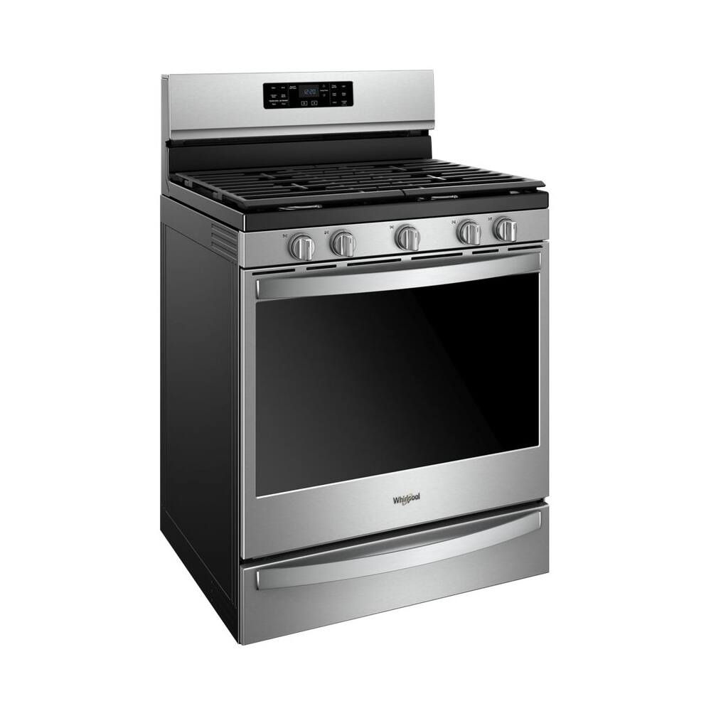 Left. Whirlpool - 5.8 Cu. Ft. Self-Cleaning Freestanding Gas Convection Range - Stainless Steel.
