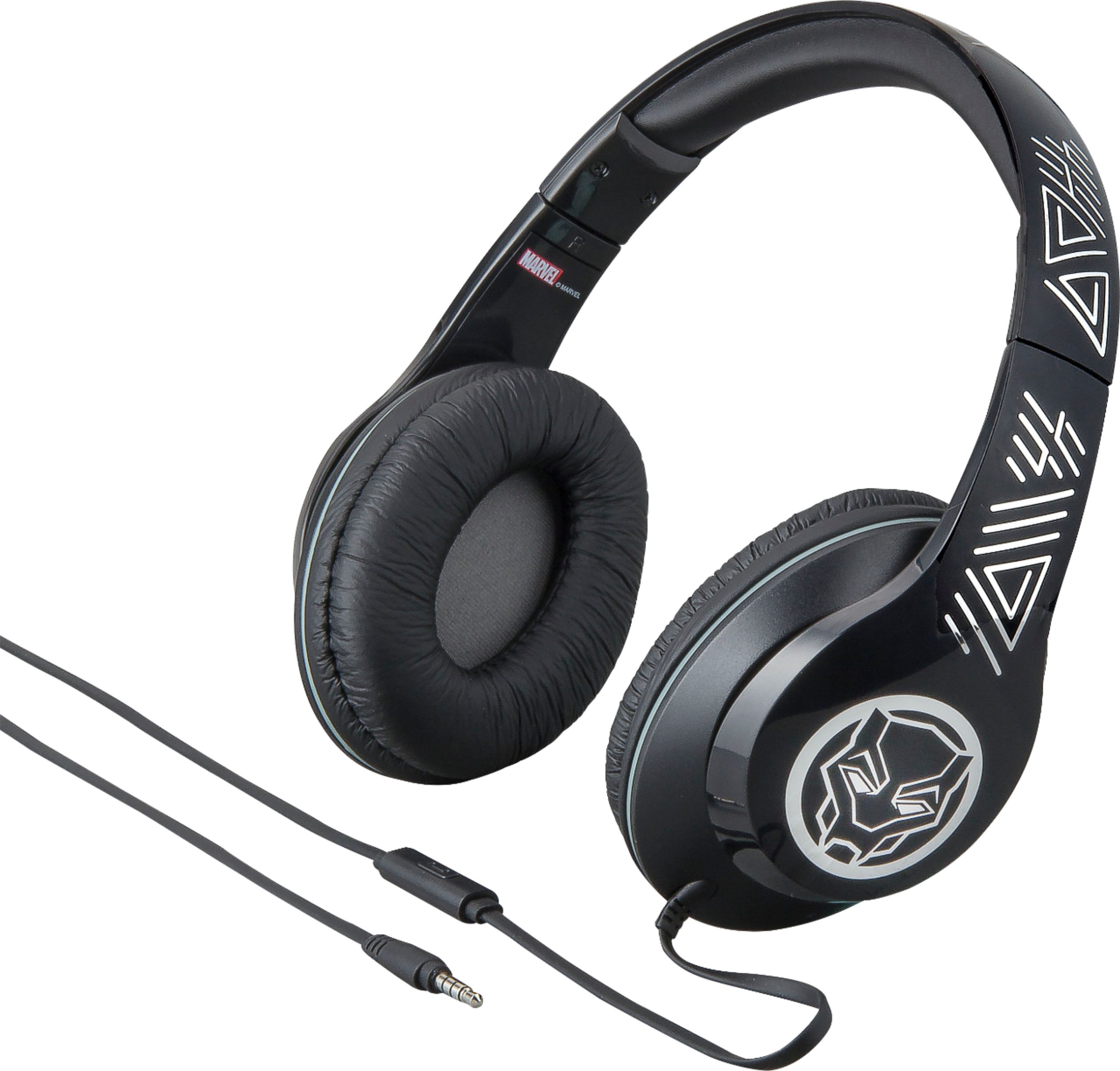 Left View: KIDdesigns - eKids Black Panther Co Branded Headphones - Black