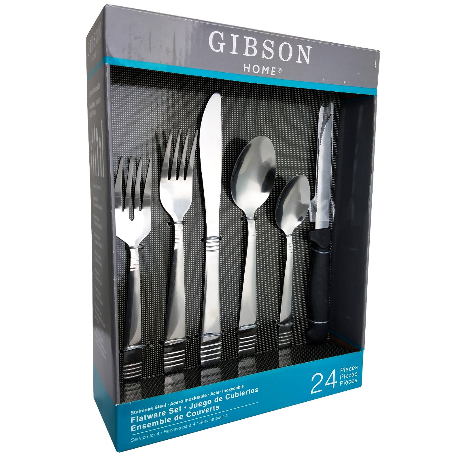 Gibson - Palmore Plus 24 Piece Stainless Steel Flatware Set with 4 Steak Knives - Silver