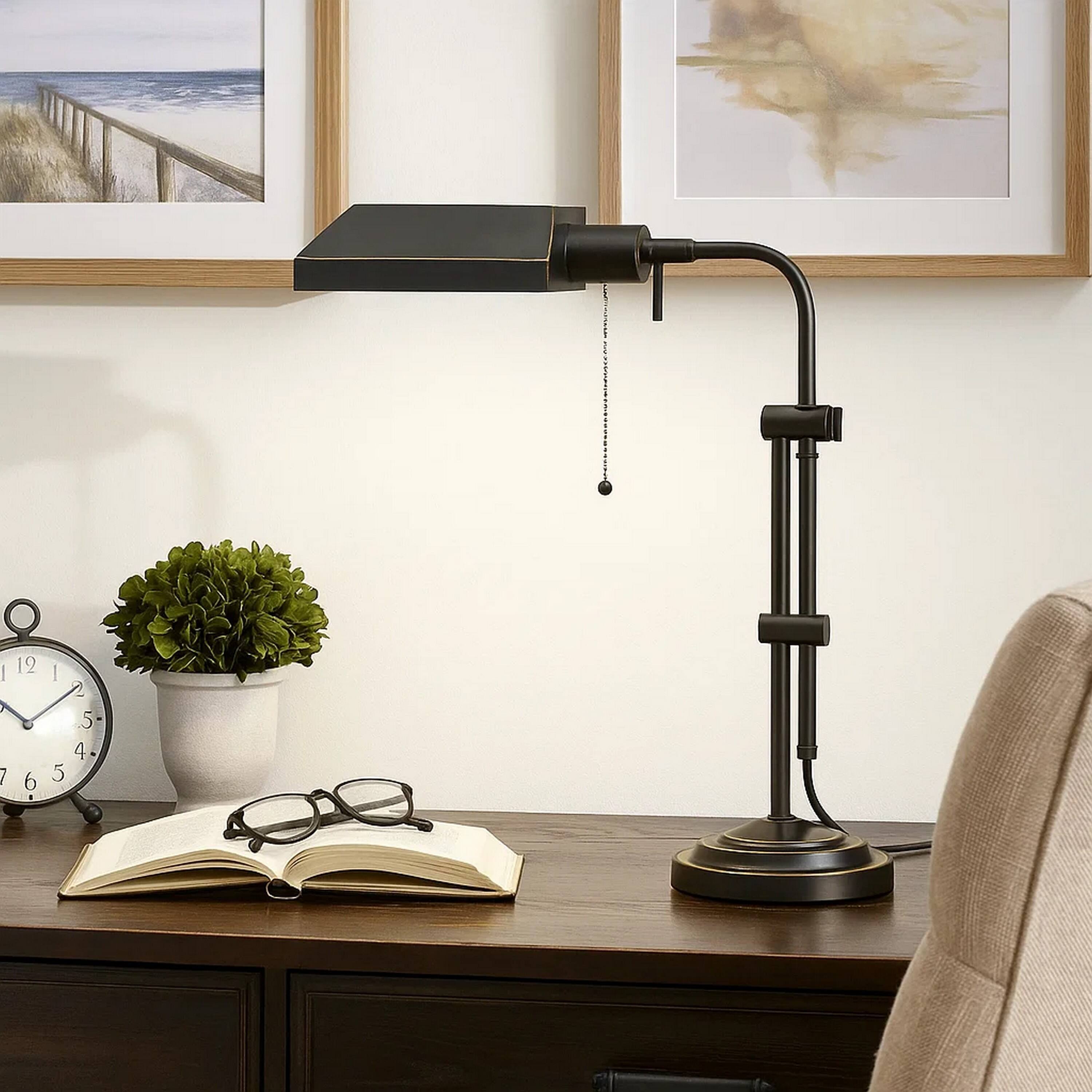 Alt View 3. Manhattan Lane - Metal Rectangular Desk Lamp with Adjustable Pole - Black.