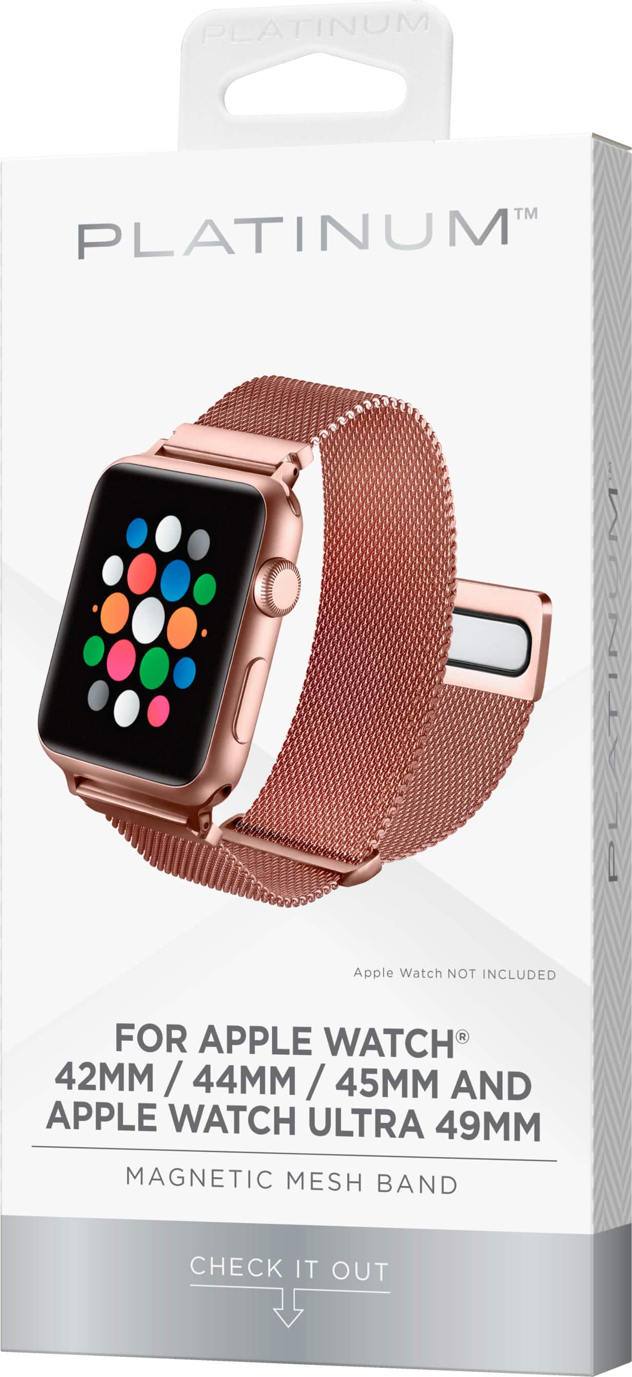 Alt View 16. Platinum™ - Magnetic Stainless Steel Mesh Band for Apple Watch 42mm, 44mm, 45mm (Series 1-9) and Apple Watch Ultra Series 1-2 49mm - Rose Gold.