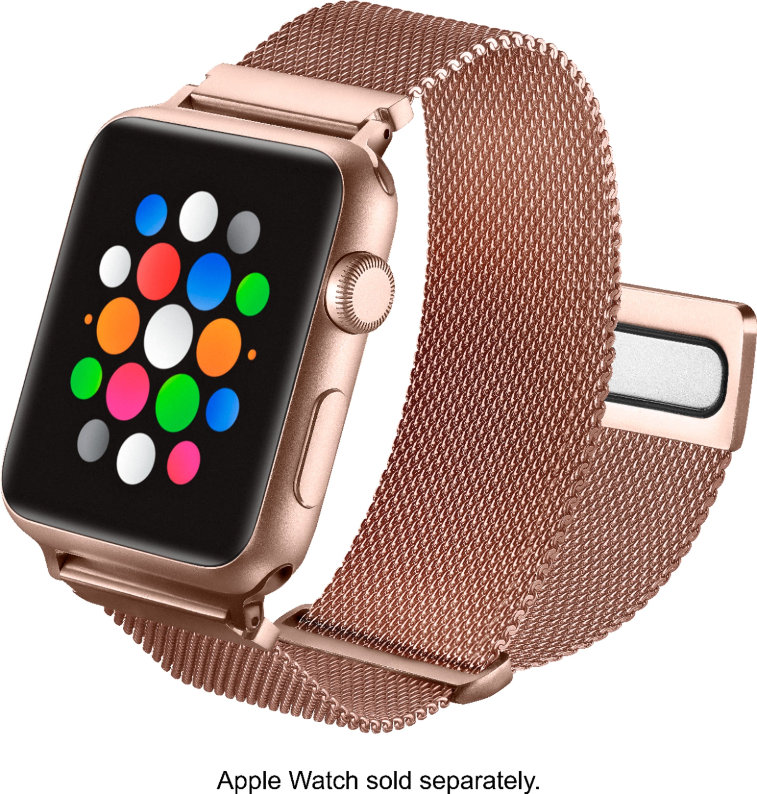 Left. Platinum™ - Magnetic Stainless Steel Mesh Band for Apple Watch 42mm, 44mm, 45mm (Series 1-9) and Apple Watch Ultra Series 1-2 49mm - Rose Gold.