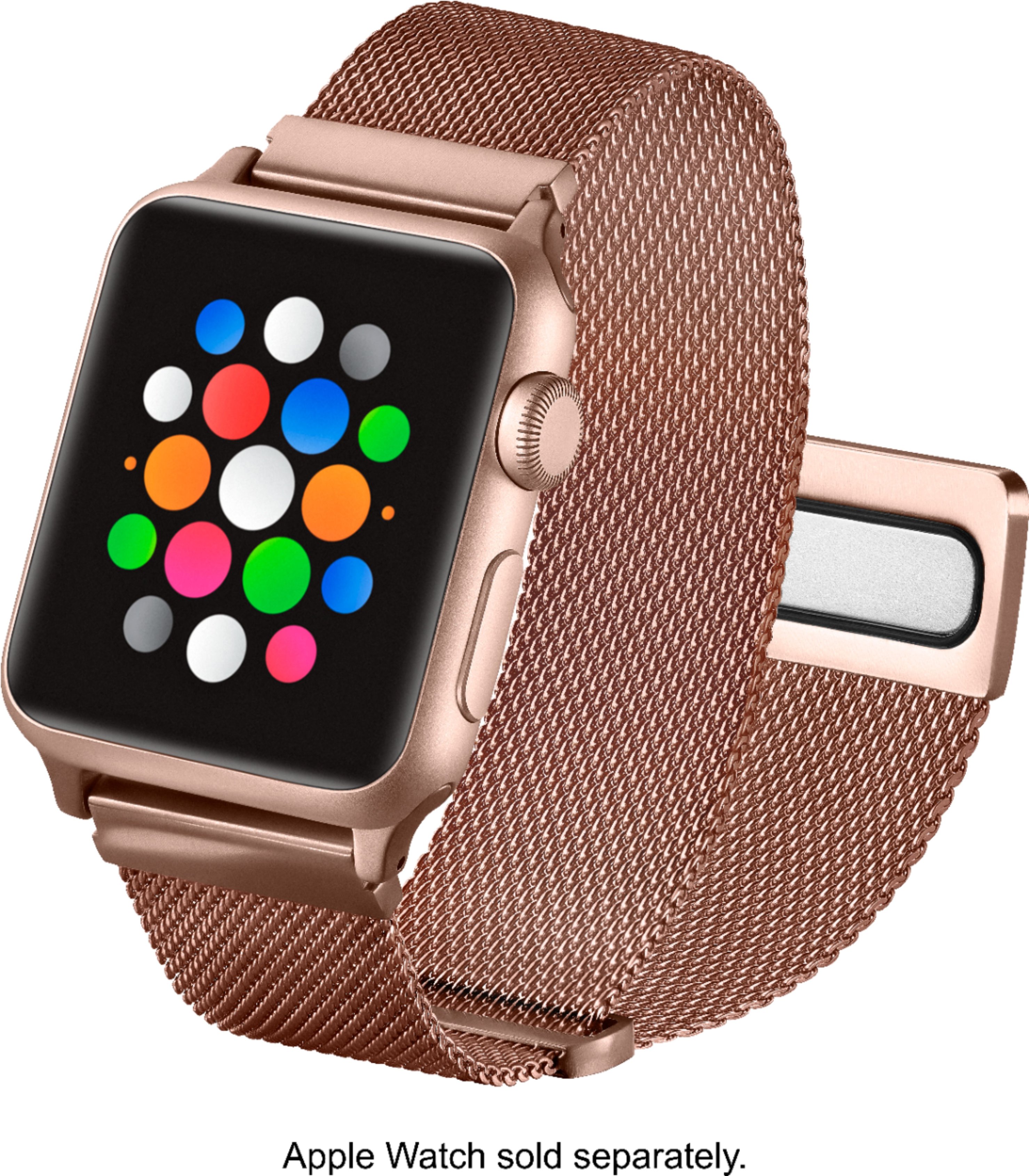 Left View: Platinum™ - Magnetic Stainless Steel Mesh Band for Apple Watch 38mm, 40mm, 41mm and Apple Watch Series 1-9 - Rose Gold