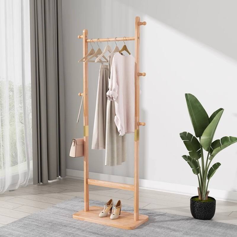 Left. MERAVOM - Solid Wood Coat Rack, Freestanding Clothing Rack with 5 Hooks & Bottom Shelf, Coat Rack Stand for Entryway, Bedroom - Natural.