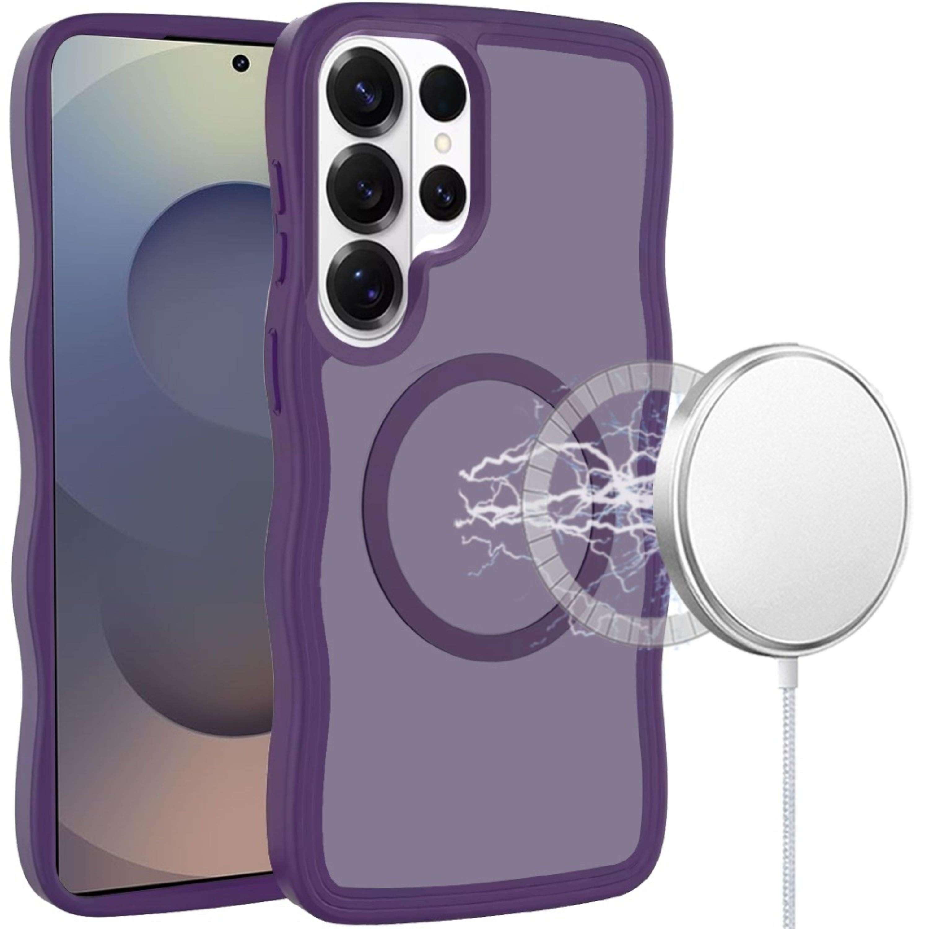 Kitcheniva - Wavy Grip Magnetic Circle Case With Tempered Glass For Samsung S26 Ultra - Dark Purple