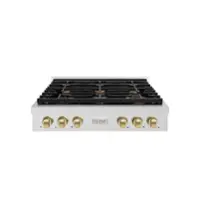 ZLINE 36 in. Autograph Paramount Gas Rangetop in Satin Stainless Steel w/ Bronze Accents (SRTSZ-36-CB) - Stainless Steel - Front_Zoom