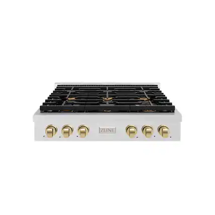 Front. ZLINE - ZLINE 36 in. Autograph Paramount Gas Rangetop with Bronze Accents (SRTSZ-36-CB) - Stainless Steel.