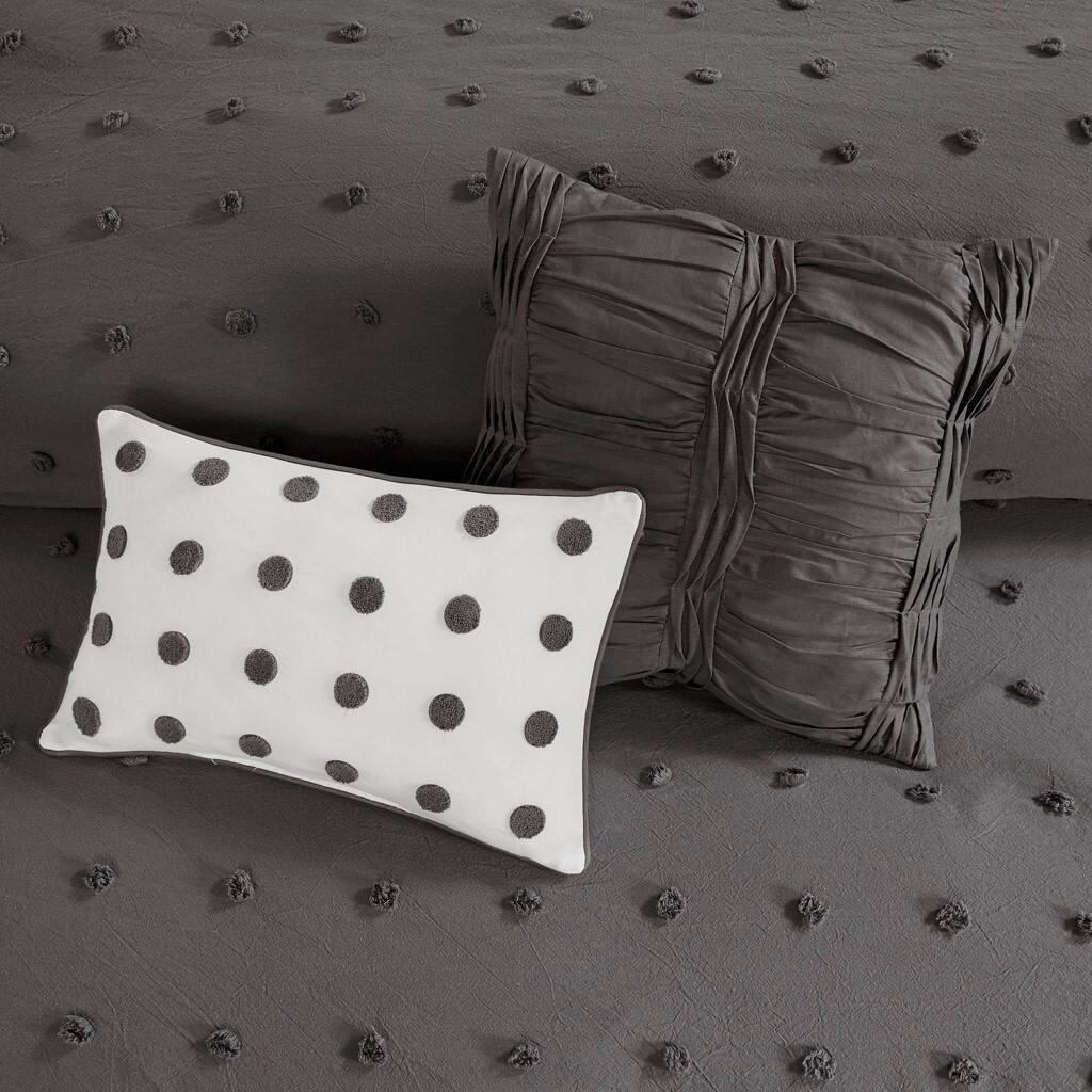 Alt View 1. Gracie Mills - Gracie Mills Mikel Chenille Dot Cotton Jacquard Comforter Set with Euro Shams and Throw Pillows - Charcoal.