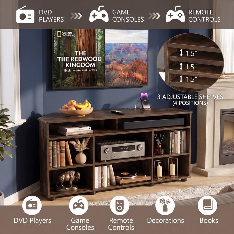 DVD PLAYERS  
GAME CONSOLES  
REMOTE CONTROLS  
NATIONAL GEOGRAPHIC  
THE REDWOOD KINGDOM Exploring Ancient Forests  
1.5" 1.5" 1.5"  
3 ADJUSTABLE SHELVES (4 POSITIONS)  
DVD Players  
Game Consoles  
Remote Controls  
Decorations  
Books