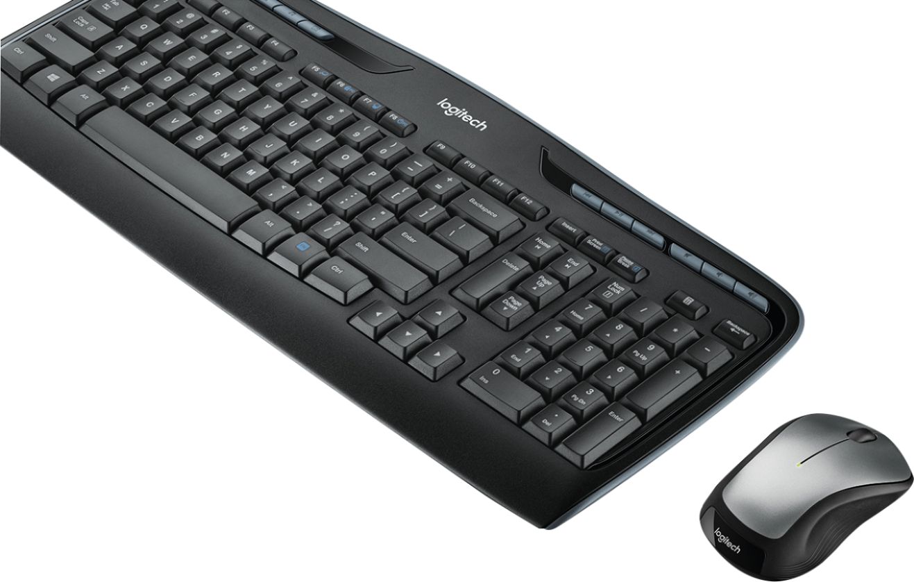 Angle View: Logitech - MK335 Full-size Wireless Membrane Optical Keyboard and Mouse - Black/Silver