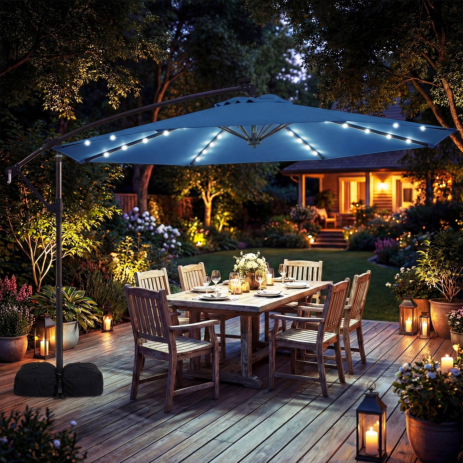 Alt View 1. Costway - Costway 10 FT Solar Offset Hanging Umbrella Patio Cantilever Umbrella with 32 LED Lights - Navy.
