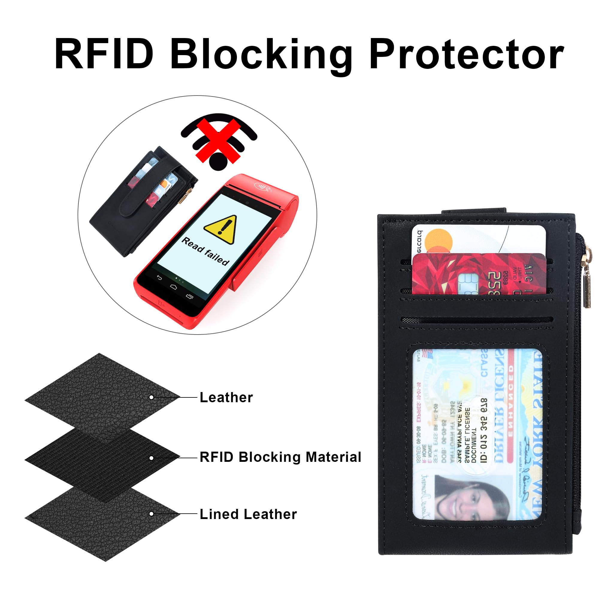 Back. Jadie Link - Womens Wallet Slim Rfid Blocking Bifold Multi Card Case Zipper Pocket black Smooth Refined Material Crafted high-quality - Deep Brown.