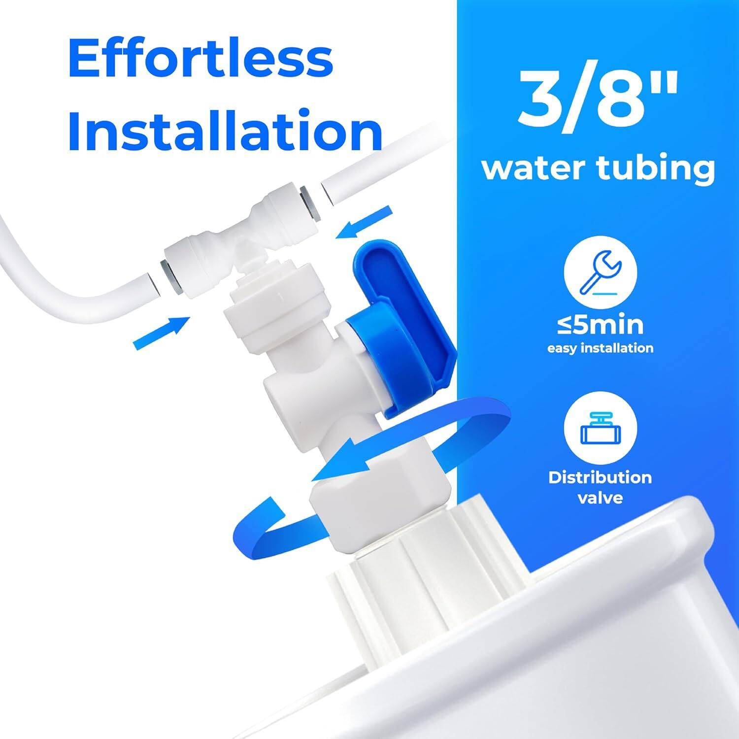 Effortless Installation

3/8" water tubing

≤5min easy installation

Distribution valve
