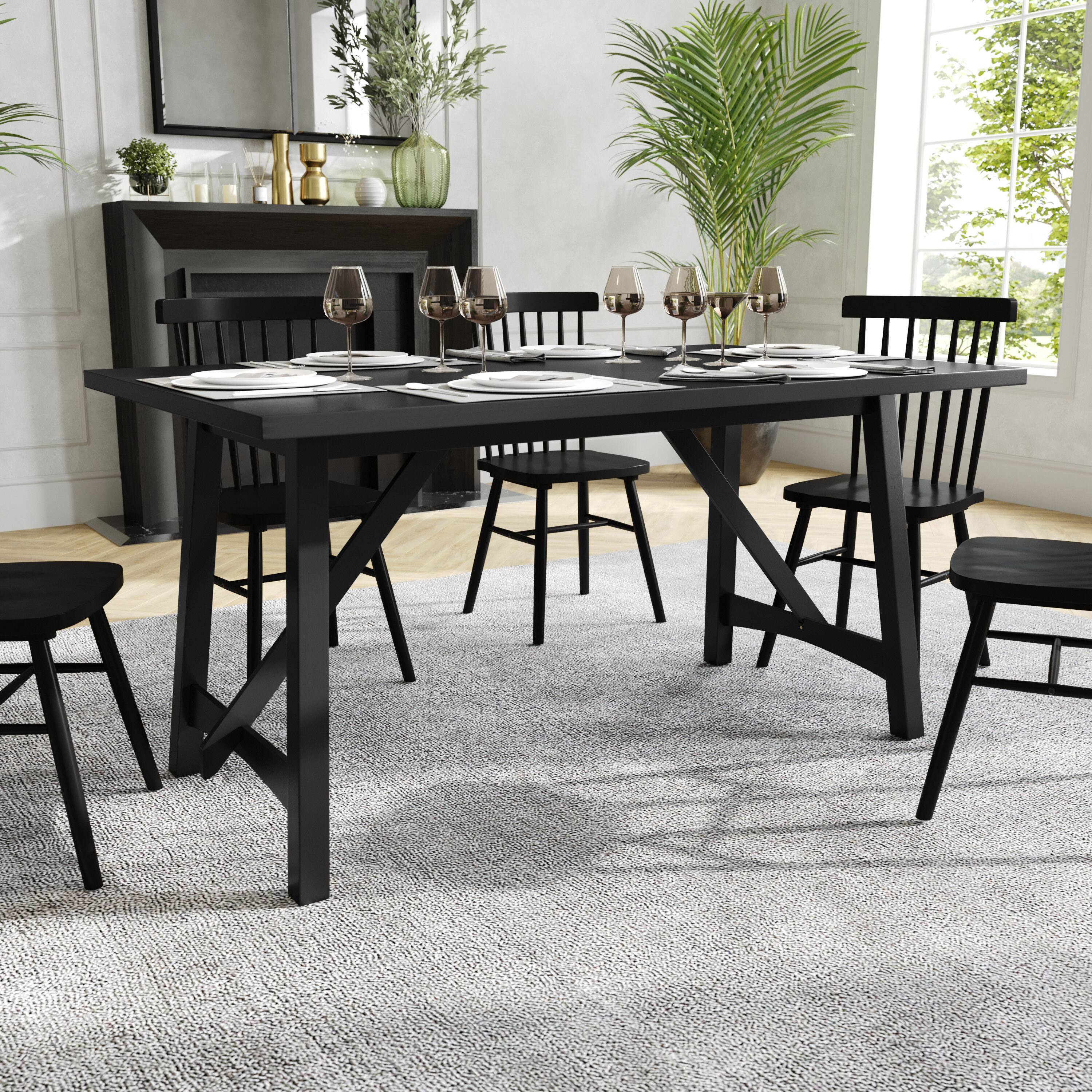 Alt View 1. Flash Furniture - Everly 60" Solid Wood Trestle Base Dining Table, Farmhouse Style Commercial Grade Table with Seating for 6, Black Finish - Black.