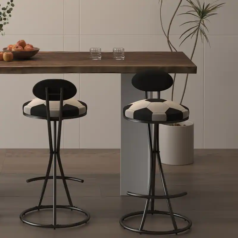 Alt View 1. HTUTWOO - Bar Stools Set of 2, Football Print Upholstered Counter Height Barstools, for Kitchen Island, Home Bar & Game Room - Black.