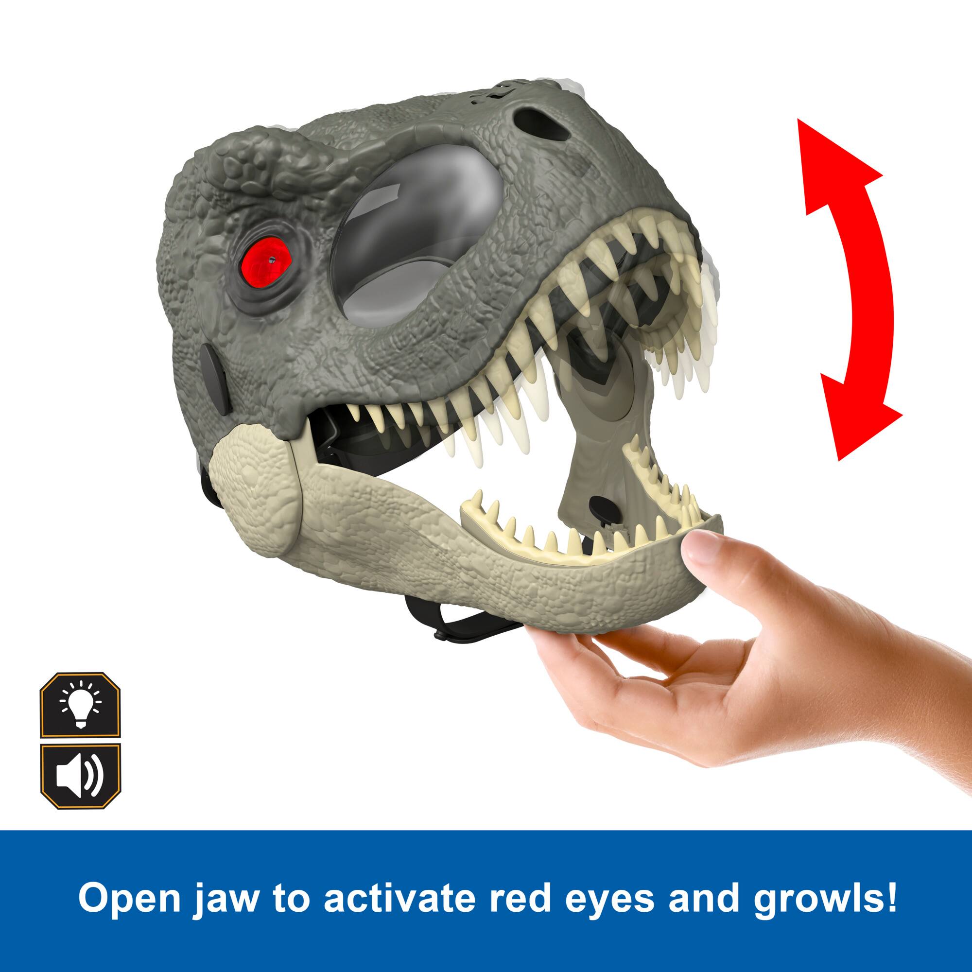 Open jaw to activate red eyes and growls!