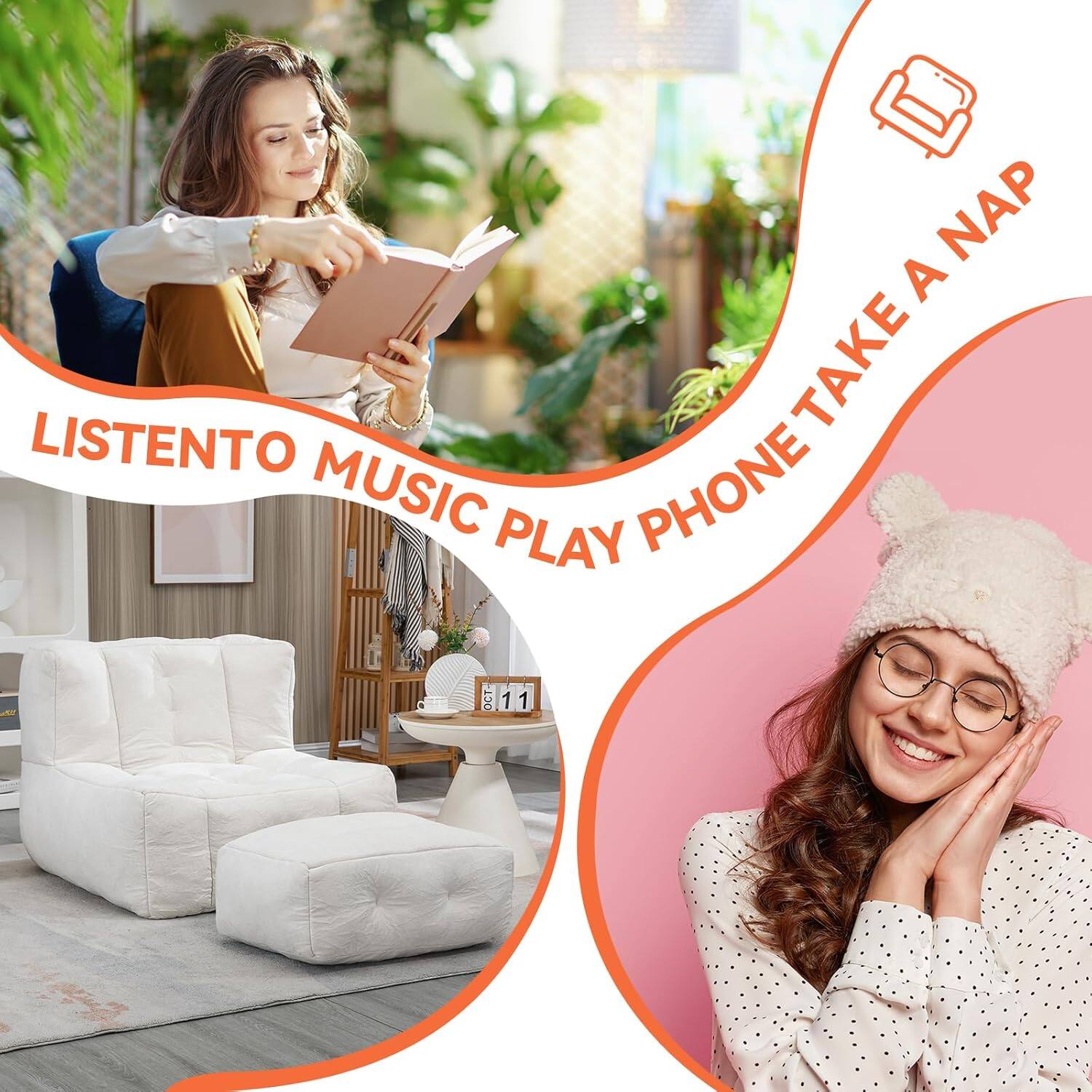 LISTEN TO MUSIC PLAY PHONE TAKE A NAP