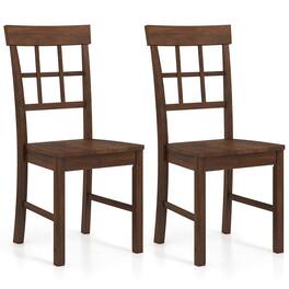 Gymax - Dining Chairs Set of 2 Rubber Wood Chairs w/High Lattice Backrests for Kitchen - Brown