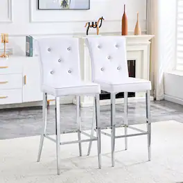 Loheer - Set of 2 Crocodile Texture Bar Chairs 21.3x17x45 in - White