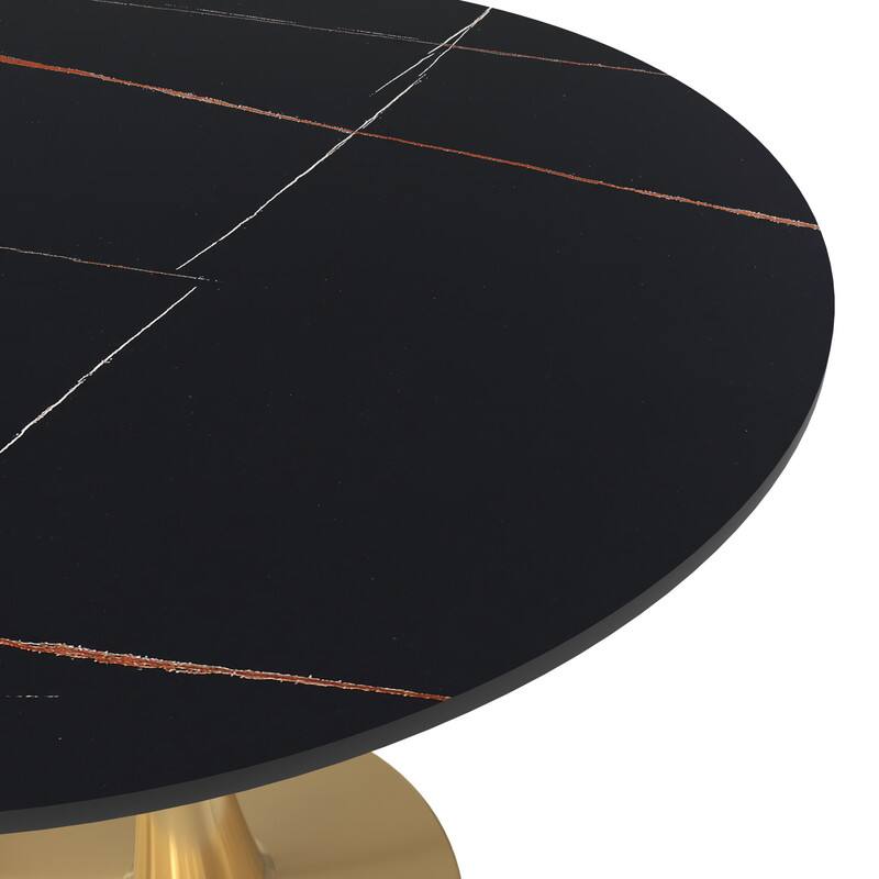 Alt View 4. LeisureMod - Bristol Modern 35" Round Dining Table MDF/Sintered Stone Top - Pedestal Base for Kitchen, Cafe, and Restaurant - Stone - Black.