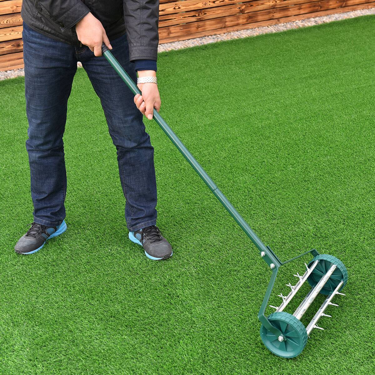Alt View 7. Gymax - Gymax Rolling Garden Lawn Aerator Roller Home Grass Steel Handle - Green.